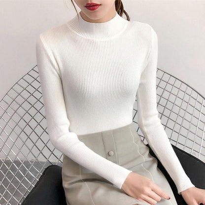 Pofulove Women's Half-neck Turtleneck Sweater Thick Winter Black Bottoming Shirt Slim Sweaters