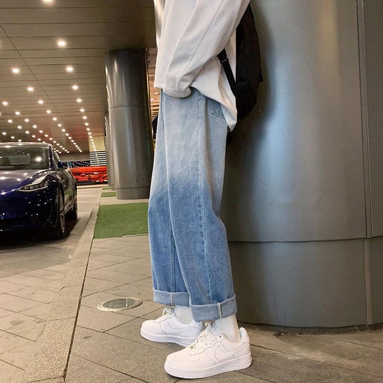 WTEMPO Jeans Denim Pants Spring and Summer Loose Straight Color Gradient Pockets Long Trousers