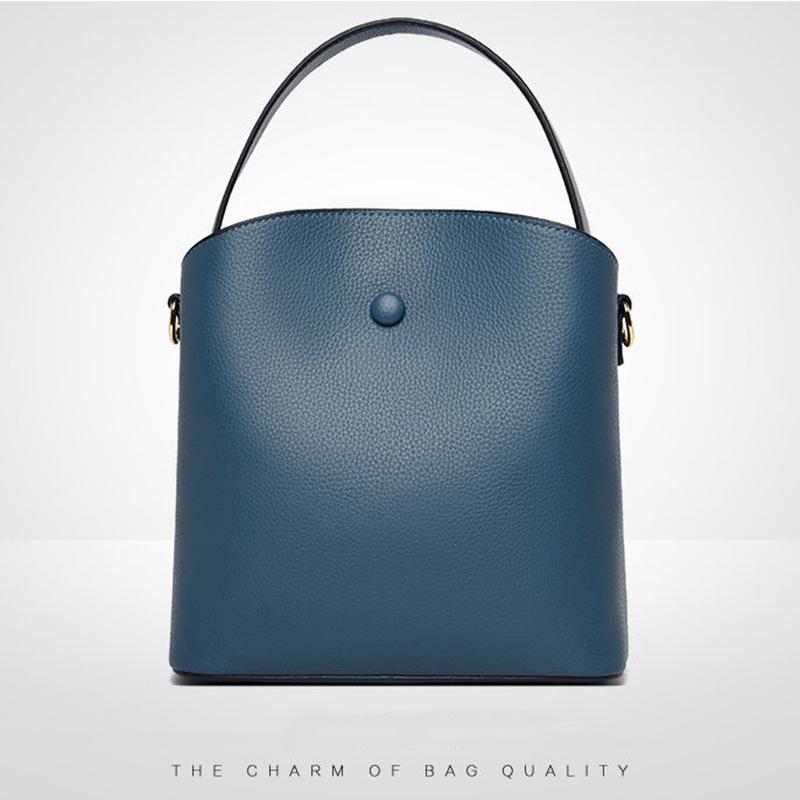 Real Cowhide Women Bucket Bag Casual Female Handbag Portable Multi-Layer Large Capacity Soft Surface 5 Colors