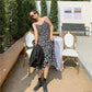 Female Vintage Floral Bottom Adjustable Drawstring Elegant Dress Slim Graceful Holiday Print Dress