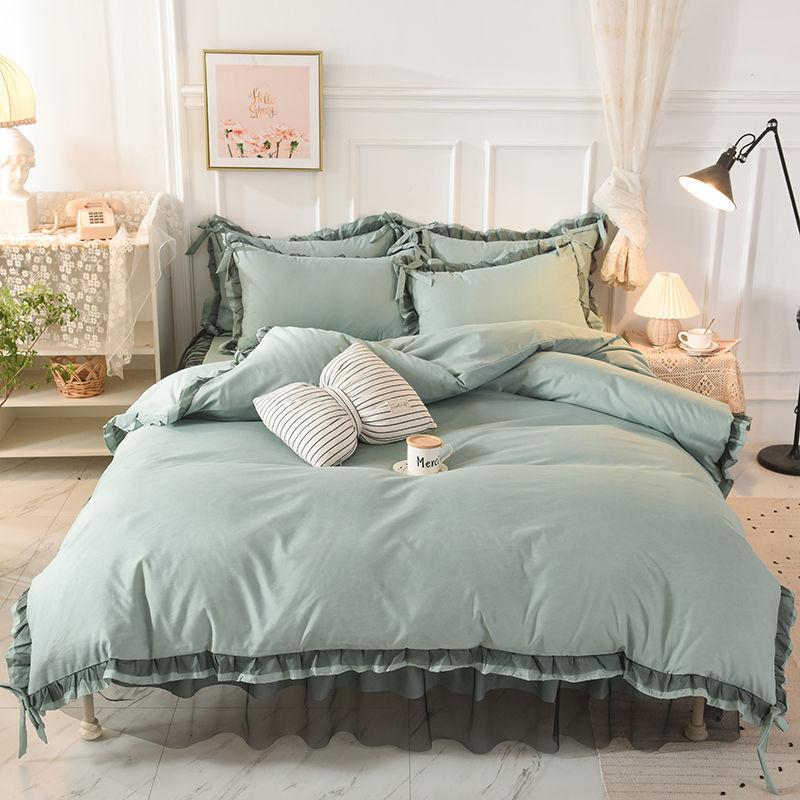 Princess Wind Bed Skirt Four-piece Lace Washed and Sanded Bedspread Sheet Quilt Cover Household Bedding