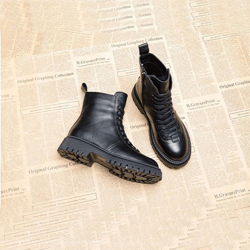 Retro Brown Martin Boots Women Autumn and Spring British Style Leather All-match Thick-soled Short Boots Women Single Shoes Waterproof Boots