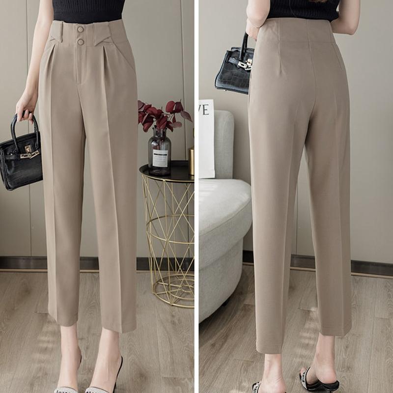 WTEMPO Office High Waist Suit Pants Solid Color Casual Elegant Daily Women's Straight Cropped Trousers