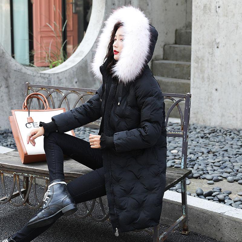 Winter Snowflake Embroidered Thick Cotton Jacket Mid-length Fur Collar Loose Jacket Fashion All-match Women's Down Jacket