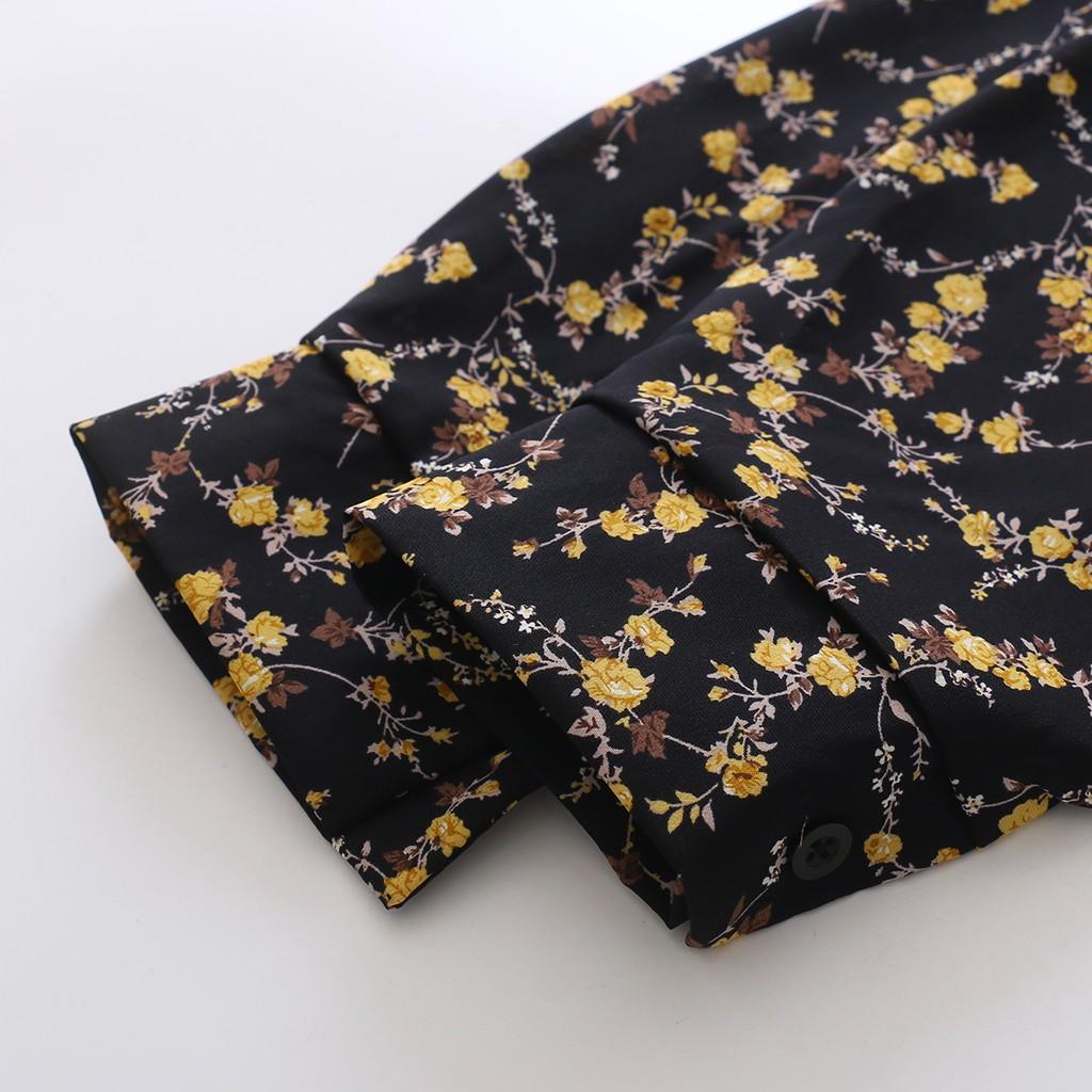 Spring Women Vintage Floral Shirt Long Sleeve Button Up Chiffon Blouse Office Lady Turn-Down Collar Autumn Casual Basic Tops