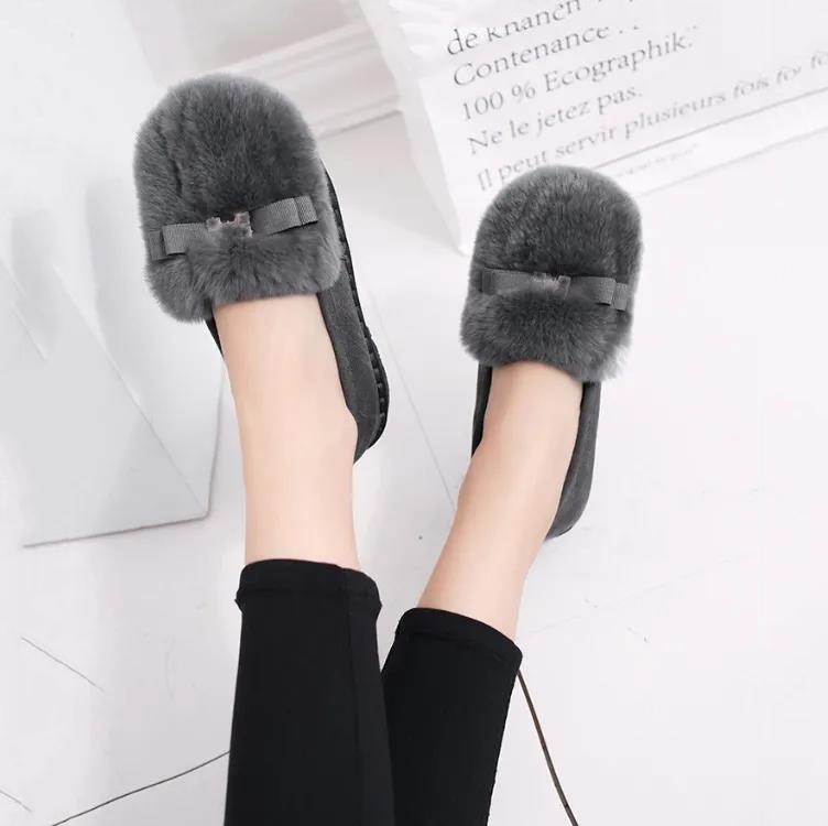 Autumn and Winter Plus Velvet Warm Shoes Plush Shoes Peas Shoes Women's Cotton Support Shoes with Non-slip Moccasins Flat Shoes