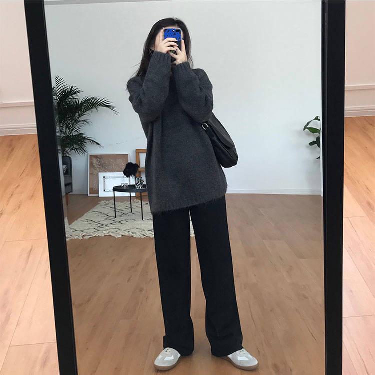 Pofulove Autumn Winter Korean Lazy Sweater Women Loose V-neck Pullover Long Sleeved Sweater