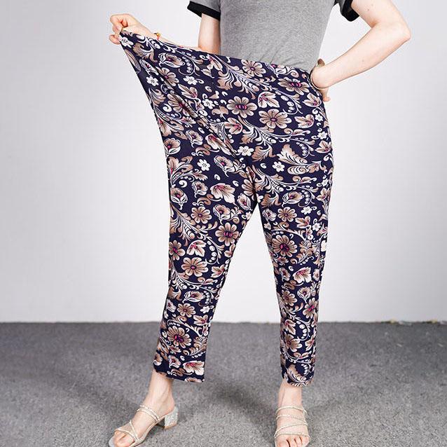 Women's Spring Summer Large Size Loose Long Pants Female Printing Elastic Waist Casual Trousers
