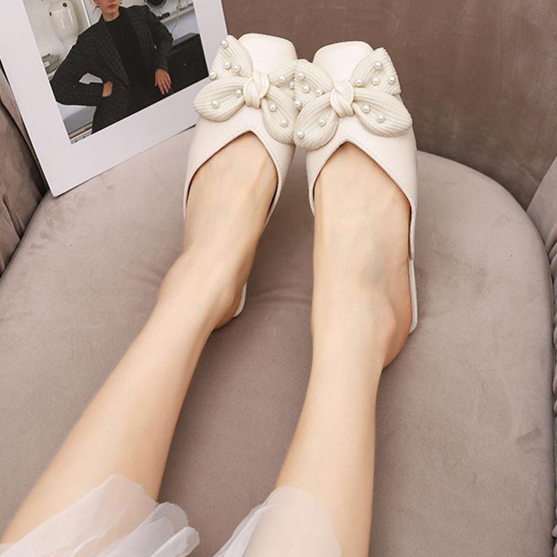 Students All-match Slippers Sandals Women's Outer Wear Bow Comfortable Half Slippers It's A Little Bit Smaller