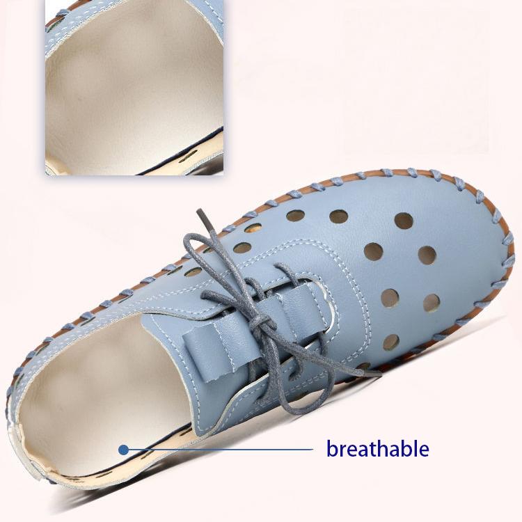 Women's Spring Summer Large Size Flat Shoes Non Slip Soft Sole Solid Color Hollow Out Leather Shoes