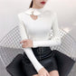 Autumn Bowknot Hollow Knitwear Women Half Turtleneck Slim Pullover Long Sleeve Bottoming Shirt