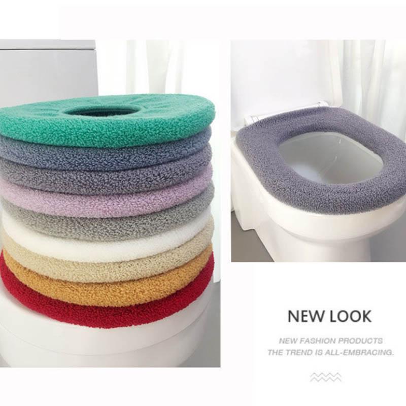 Toilet Cushion Toilet Seat Gasket Cushion Thickening Plus Velvet Warming Pad Solid Color Household Toilet Seat Cover To Keep Warm