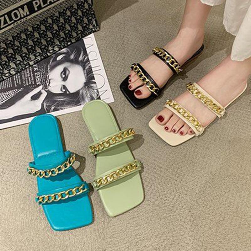 Slippers Women Summer Fashion Flat-bottomed Square-toed Sandals Korean Version All-match Student Non-slip