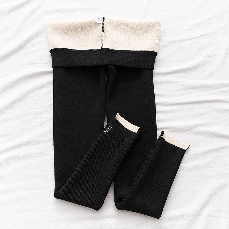 Spring and Autumn Threaded Leggings Women's Long Trousers Are Thin Outer Wear Plus Velvet Thickened High Waist Warm Cotton Trousers In Winter