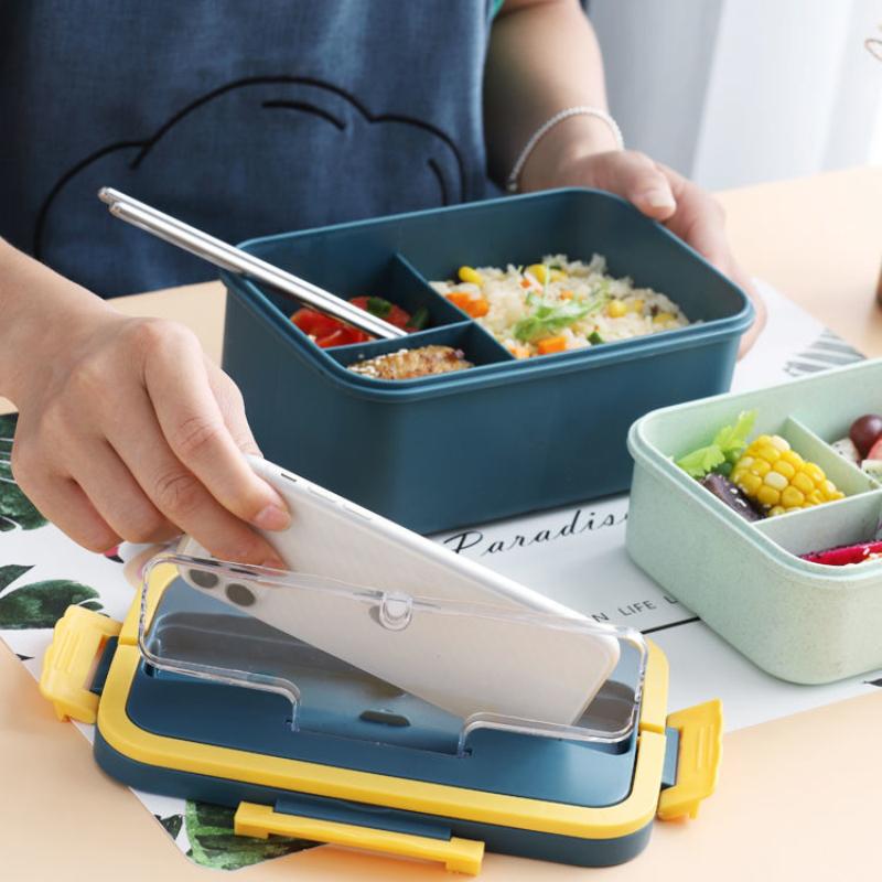 Wheat Straw Insulated Lunch Box Student Three-grid Japanese-style Lunch Box Female Portable Microwave Oven Fresh-keeping Office Worker Lunch Box