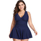 Plus Size Swimsuit Europe and America Cover Belly Solid Color Lace Print Split Skirt Swimsuit