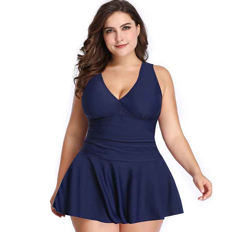 Plus Size Swimsuit Europe and America Cover Belly Solid Color Lace Print Split Skirt Swimsuit