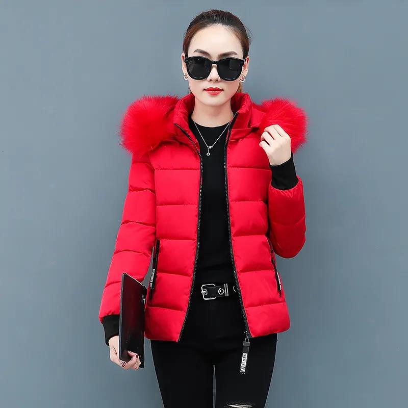 Short Down Jacket Winter Women's Thick Slim-fit Jacket with Big Fur Collar Plus Size Jacket