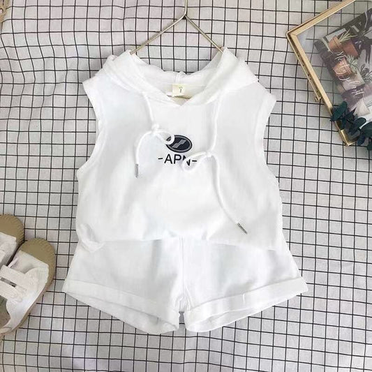 Two-piece Children's Boys Summer Suit Sleeveless Hooded Shorts Girl Suit for 2-8 Years