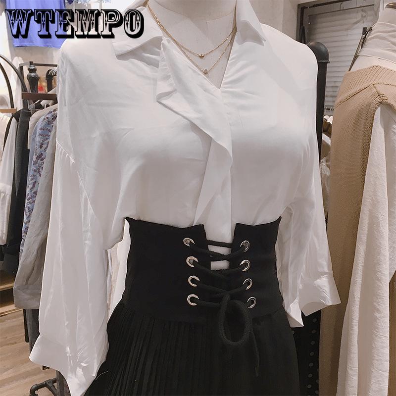 Women elastic thin leather waist belt fashion party skirt with belt casual long