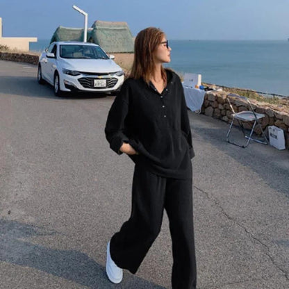 2PCS Women's Extra Large Autumn Suit Fat Girls Casual Long Sleeve Sweater + Wide Leg Pants Two Piece Sports Suit Jogging Suit