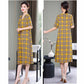Loose Comfortable Plus Size XL-XXXXXL Cotton Short-sleeved A-line V-neck Ruffle Dress Summer Printing Calf-length Skirt