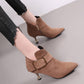 Women's Autumn Winter Retro High Heel Ankle Boots Women Leather Ankle Boots Pointed Toe Boots