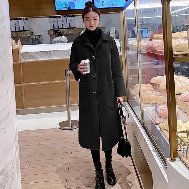 Autumn and Winter Coat Women's Large Size Mid-length Plus Cotton Thick Woolen Loose Casual Coat
