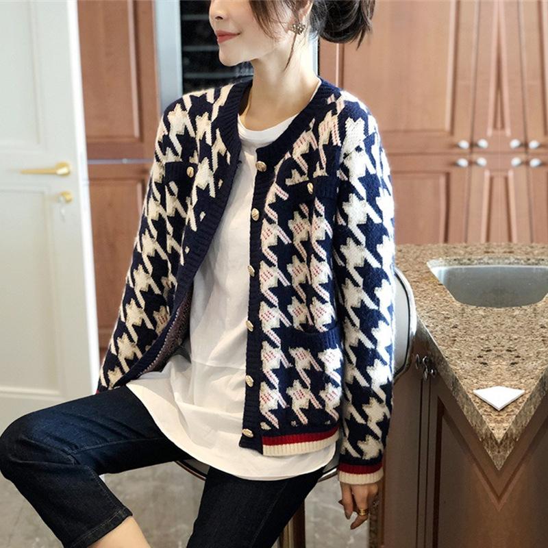 Women's Cardigan Jacket Round Neck Short Retro Spring and Autumn Knitted Sweater
