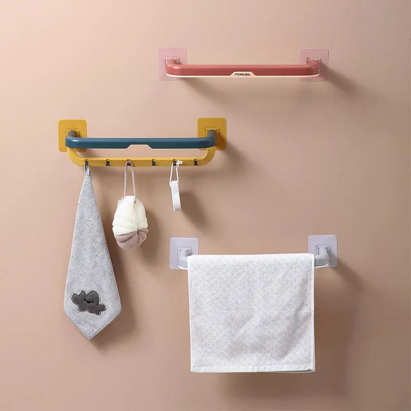 Folding Towel Rack Free Punching Bathroom Toilet Towel Rack Double Towel Bar Hook Kitchen Toilet Wall Hanging Rack Top Home Organization