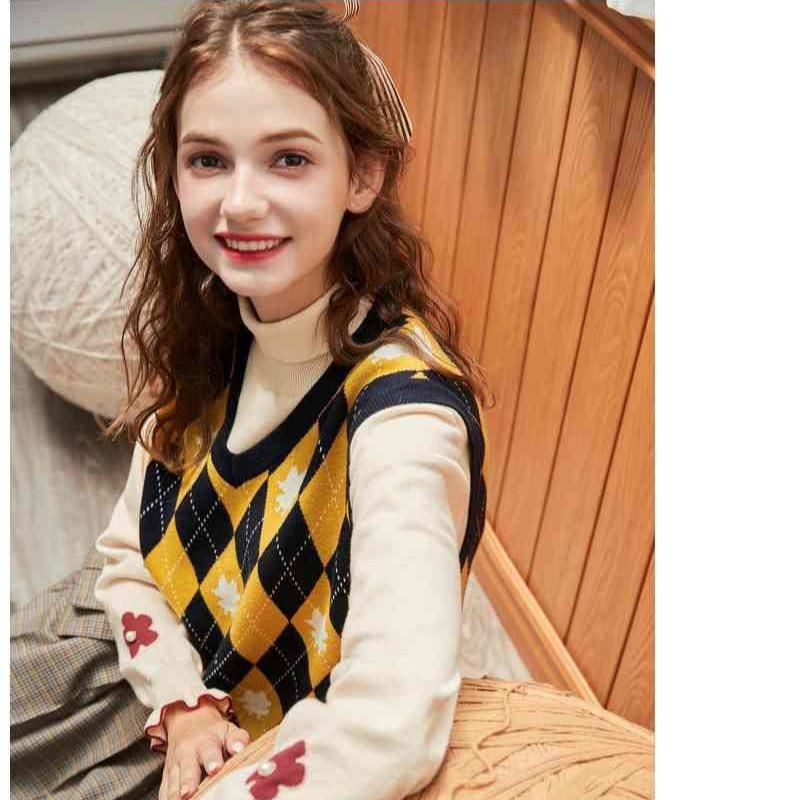 Pofulove Base Sweater Turtleneck Autumn and Winter Sweet Embroidery Long-sleeved Pullover Sweater
