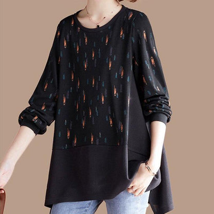 Women Casual Long Sleeve Round Neck printing T-Shirt Fall Vintage Loose Tee Tops Pullover