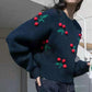 Autumn and Winter Women's Sweater Korean Loose Round Neck Pullover Retro Cherry Pattern Top