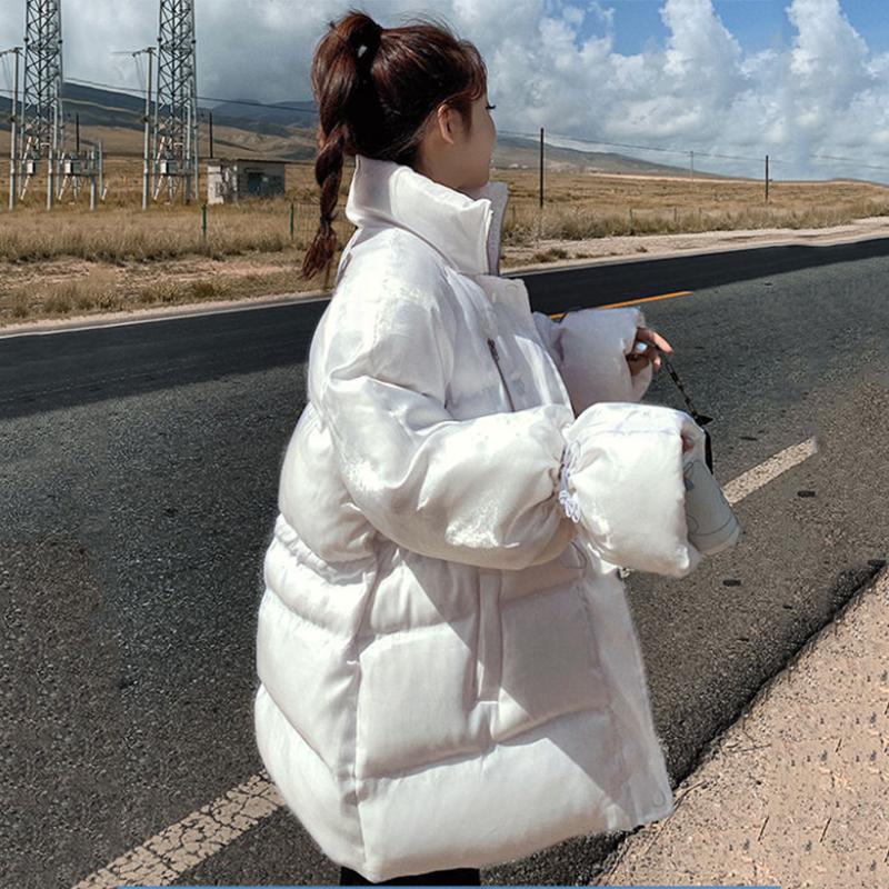 Women's Winter Korean Loose Quilted Coat Warm Stand-collar Down Jacket Women's Glossy Mid-length Down Jacket