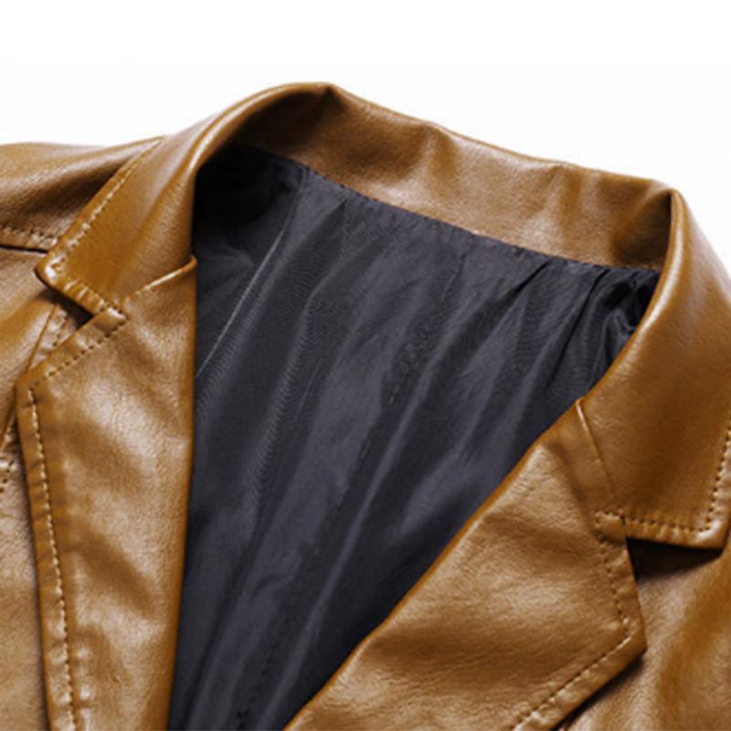 Leather Men's Autumn and Winter Slim Korean Leather Jacket Business Casual Plus Velvet Thick Leather Suit Jacket