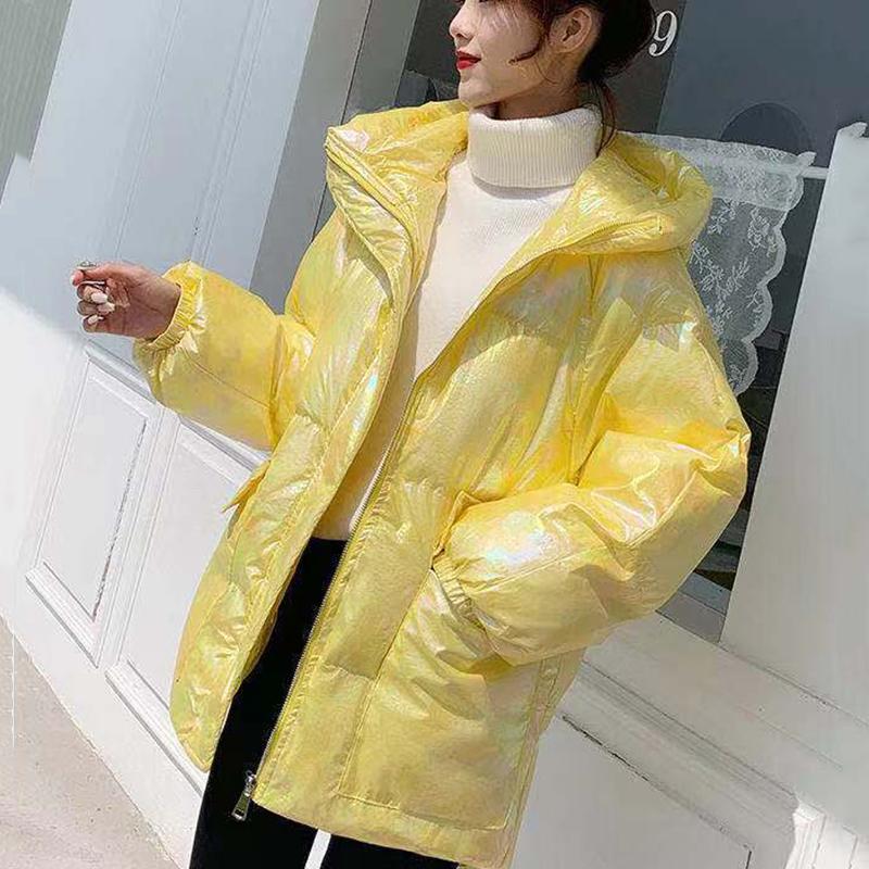 Women's Winter Korean Loose Quilted Coat Warm Stand-collar Down Jacket Women's Glossy Mid-length Down Jacket