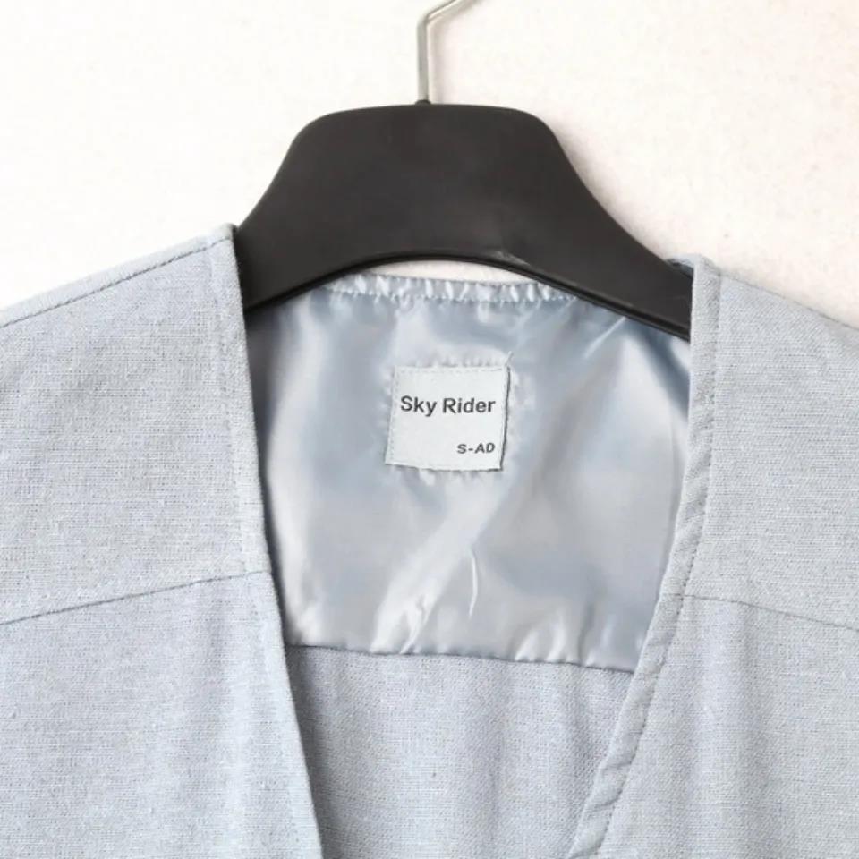 Spring and Summer Men's Vest Linen Vest Loose Large Size Middle-aged and Elderly Casual Multi-pocket Waistcoat