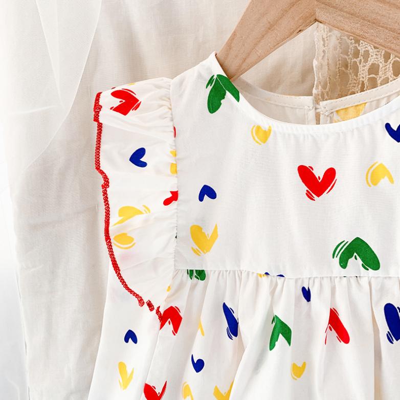 Summer Ruffle Casual Love Dress Sweet Style and Korean Style Sweet Princess Dress Party Cute Children's Baby Kids Girls Clothing