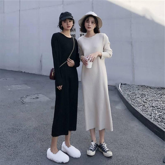Women's long-sleeved base knitted dress Slim mid-length sweater skirt in autumn and winter