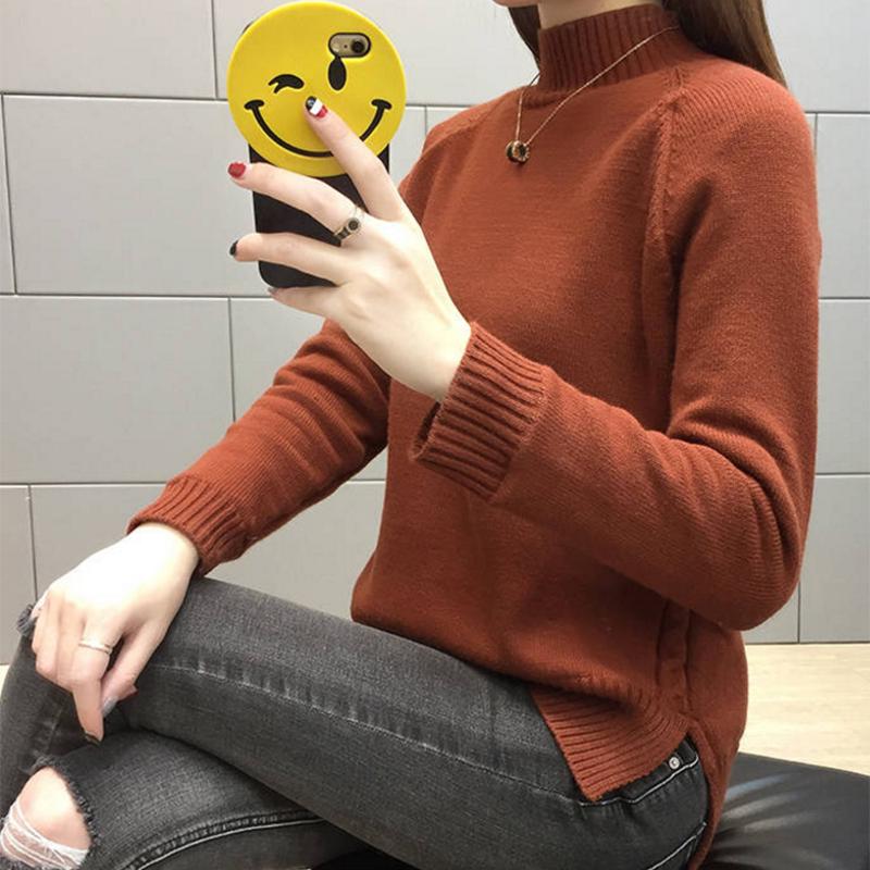 Pofulove Slim Thick Joker Bottoming Sweater Sweater Half-High Collar Short Pullover Fragrant Sweater