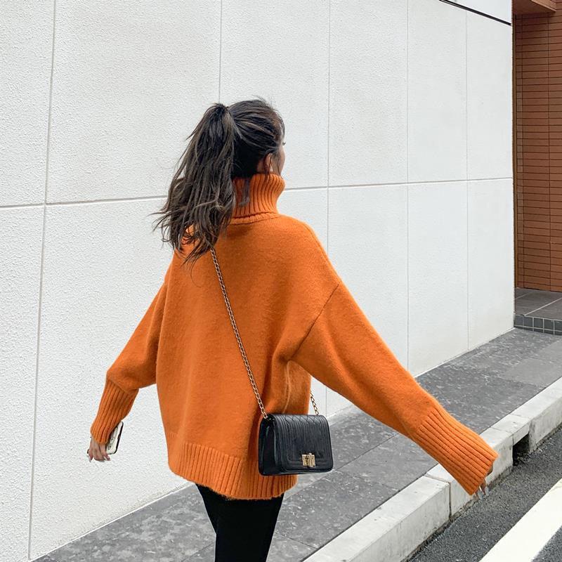 Solid Color High-neck Padded Sweater Female Student Jacket College Style Loose Bottoming Sweater