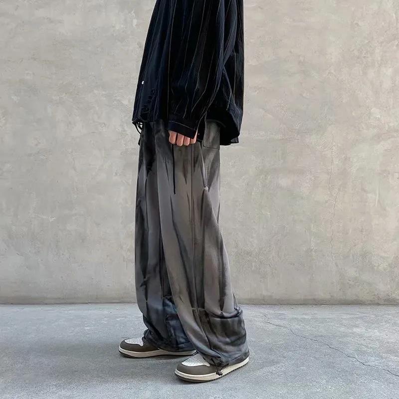 Tie-dye Ink Spring and Summer Casual Trousers Men's Design Sense Niche Pants Sports Pants Loose Straight Wide-leg Pants
