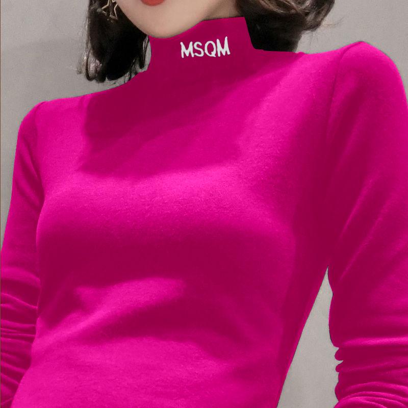 Pofulove Plus Velvet Turtleneck Bottom Shirt Winter Long Sleeve Warm Cotton Korean Slim Fit