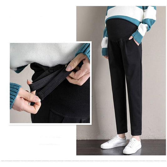 Pregnant Women's Pants Wear Fashion Large Harlan Pants In Spring and Autumn, Plush, Casual Straight Tube and Loose Abdomen In Winter