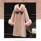 Autumn and Winter New Faux Sheep Shearling Coat Women Mid-length Faux Fox Fur Collar Loose Grain Fleece Faux Fur Coat