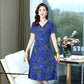 Women's Mid-length Skirt Floral Dress Middle-aged and Elderly Short-sleeved Large Size Loose and Thin Mother Long Skirt