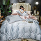 Silky Nude Sleeping Ice Silk Four-piece Set Pure Color Washed Silk Bed Sheet Duvet Cover Pillow Case Bedding