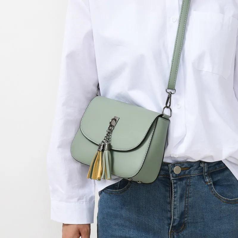 Women's Small Bag Messenger Bag Tassel Shoulder Bag Soft Leather Small Square Bag Handbag Purse