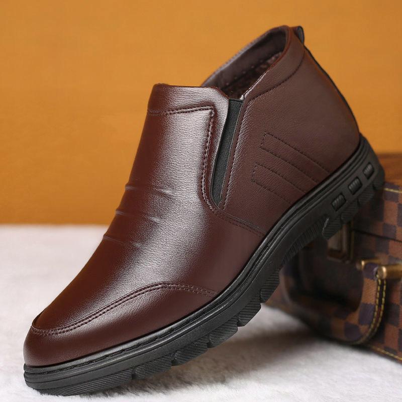 Men's Cotton Shoes Thick Shoes Men's Boots Winter Casual Leather Shoes High-top Plus Velvet Warm Business Cotton Shoes