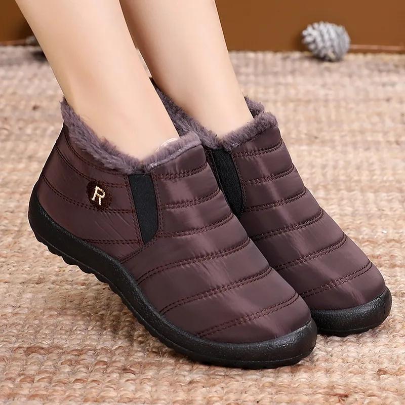 Women Boots for Winter Shoes Waterproof Snow Boots Warm Flat Couple Ankle Booties Slip on Plus Size Flat Female Shoes Short Boots